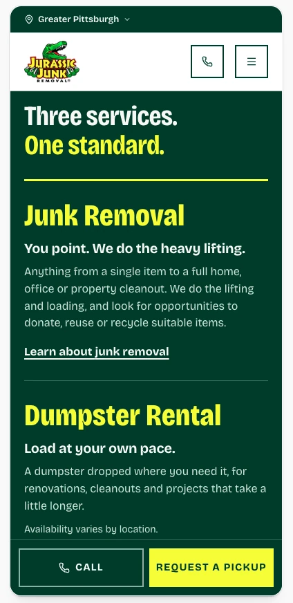 Jurassic Junk Removal mobile website